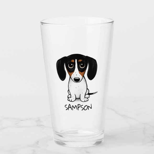 Piebald Dachshund Cute Puppy Anpassningsbar Glass  Glaskopp (Framsida)