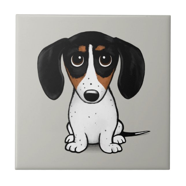 Piebald Dachshund| Cute Puppy-Hund, keramiskt plat Kakelplatta (Framsidan)