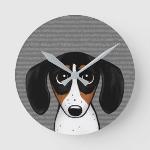 Piebald Dachshund Cute Puppy Hund Round Clock Rund Klocka