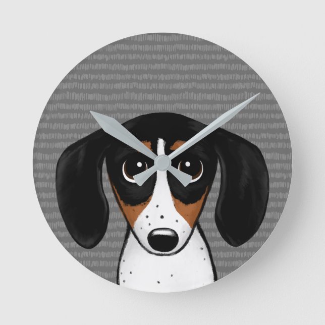 Piebald Dachshund Cute Puppy Hund Round Clock Rund Klocka (Framsida)