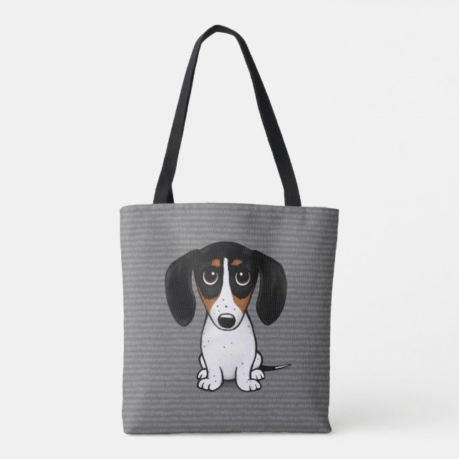 Piebald Dachshund Cute Puppy Hund Tote Bag Tygkasse (Baksida)