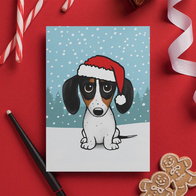 Piebald Dachshund Santa Cute Wiener Hund jul Helgkort (Skapare uppladdad)