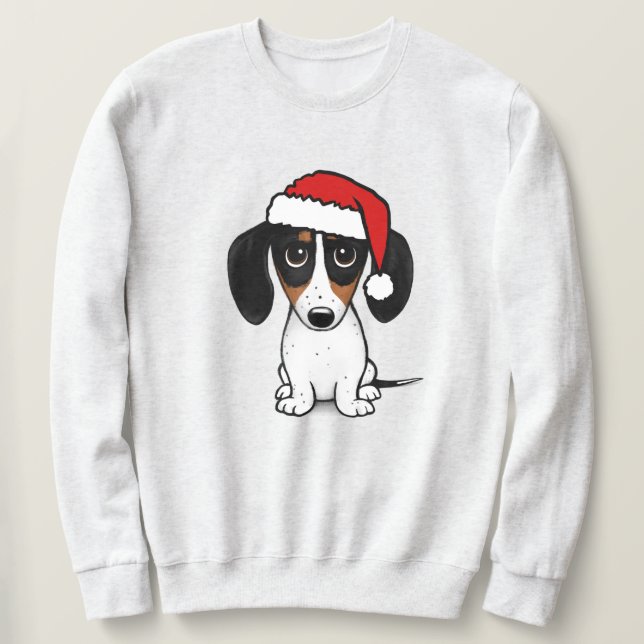 Piebald Dachshund Santa Cute Wiener Hund Lång Ärmad Tröja (Design framsida)