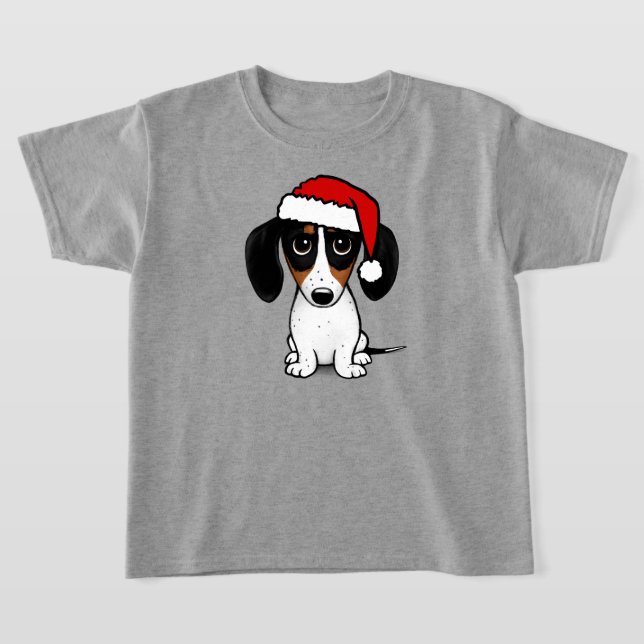 Piebald Dachshund Santa Cute Wiener Hund T Shirt (Laydown)