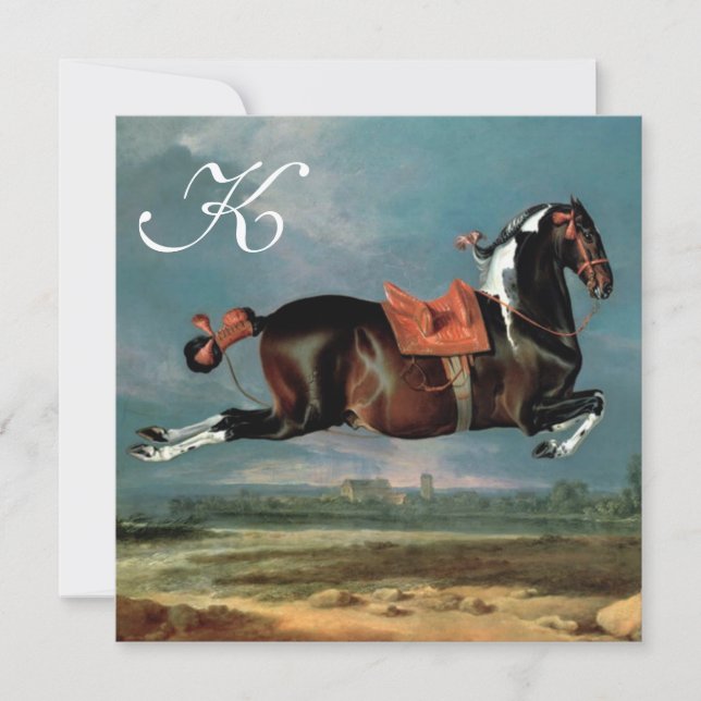 Piebald Horse "Ceassistance" Rearing Monogram Inbjudningar (Framsida)