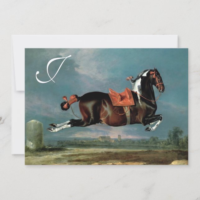 Piebald Horse "Ceassistance" Rearing Monogram Inbjudningar (Framsida)