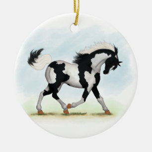 Piebald Overo Pinto Horse Julgransprydnad Keramik
