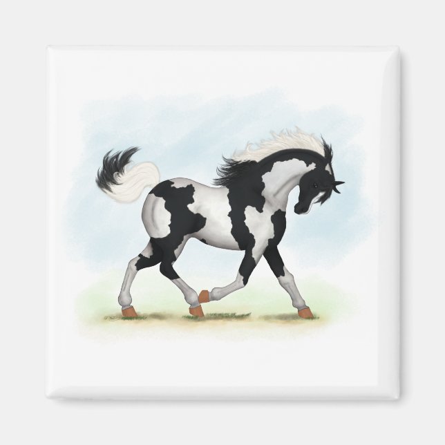Piebald Overo Pinto Horse Magnet (Framsidan)