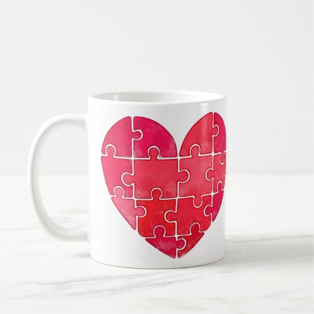 Piece-by-piece red heart in watercolor art kaffemugg (Vänster)