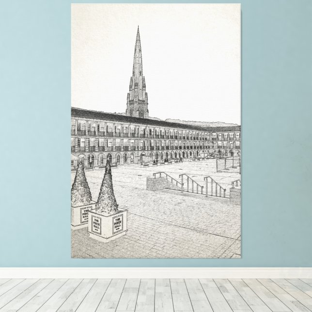 Piece Hall, Halifax, Arkitektskiss Canvastryck (Insitu (trägolv))