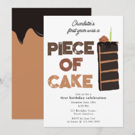 Piece of Cake Invite 1st  First Birthday Cute Inbjudningar