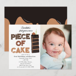 Piece of Cake Invite 1st  First Birthday Photo Inbjudningar