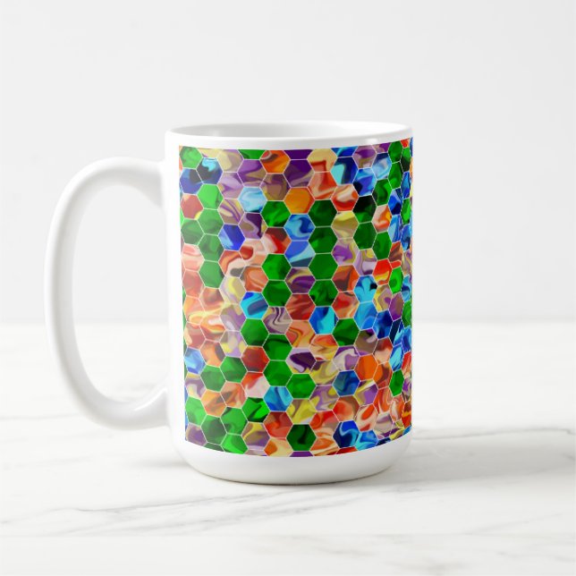 Piecewise Vågrät Hexagons Swirl 15 oz Mugg (Vänster)