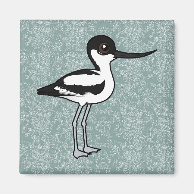 Pied Avocet Cute Birdorable Tecknad Bird Magnet (Framsidan)