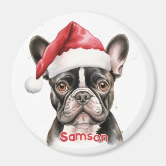 Pied Black White French Bulldog Christmas Magnet