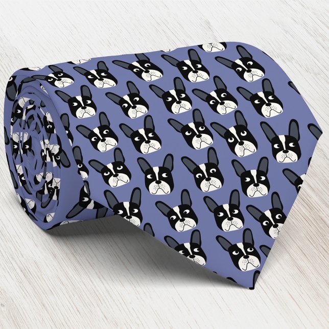 Pied Fransk Bulldog Blue Neck Tie Slips (Pied French Bulldog pattern blue dog art neck tie)