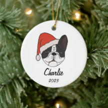 Pied Frenchie Santa Hat-julprydnaden