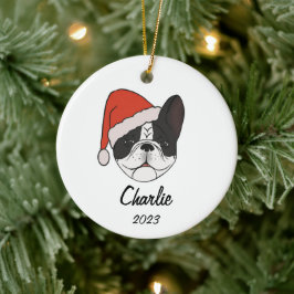 Pied Frenchie Santa Hat-julprydnaden Julgransprydnad Keramik