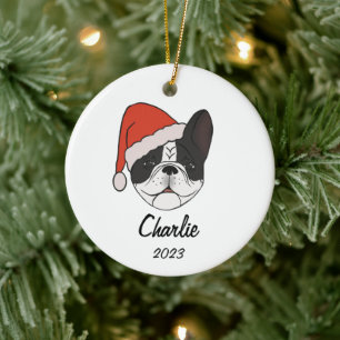 Pied Frenchie Santa Hat-julprydnaden Julgransprydnad Keramik