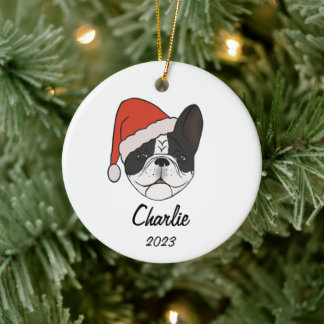 Pied Frenchie Santa Hat-julprydnaden Julgransprydnad Keramik