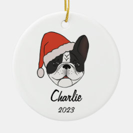 Pied Frenchie Santa Hat-julprydnaden Julgransprydnad Keramik