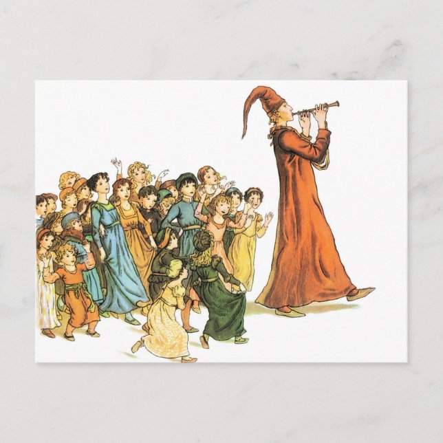 Pied Piper Illustration av Kate Greenaway Vykort (Framsida)