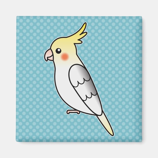 Pied Tecknad Cockatiel Parrot Bird Magnet (Framsidan)