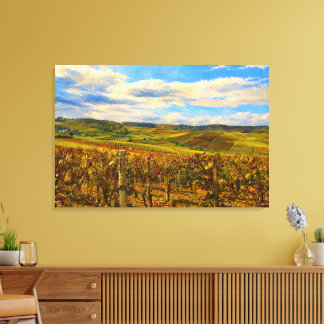 Piemonte-vindyrkningslandskap på sträckt canvas-ko canvastryck