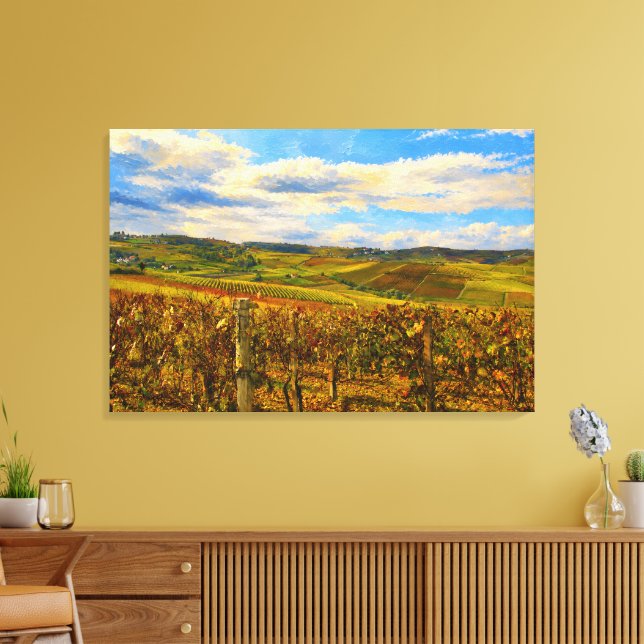 Piemonte-vindyrkningslandskap på sträckt canvas-ko canvastryck (Insitu (Vardagsrum))