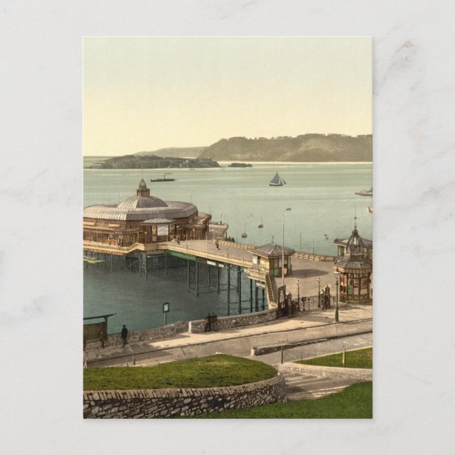 Pier, med Drake Island, Plymouth, England Vykort (Framsida)