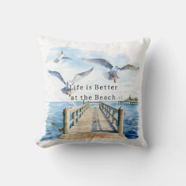 Pier Ocean Beach Birds Kudde