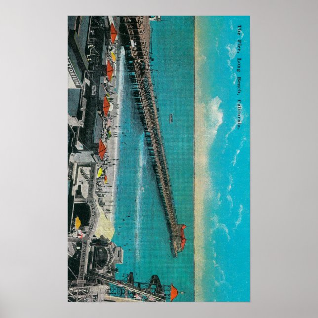 Pier och Beach och Long Beach Poster (Framsidan)