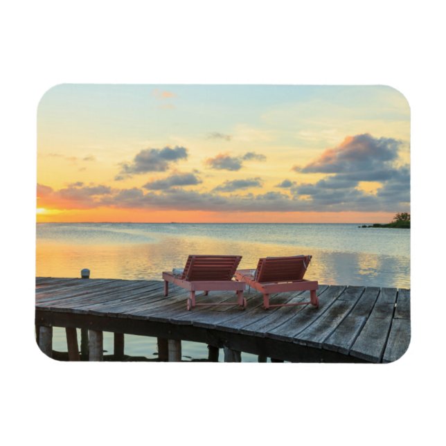 Pier övervakar havet, Belize Magnet (Horisontell)