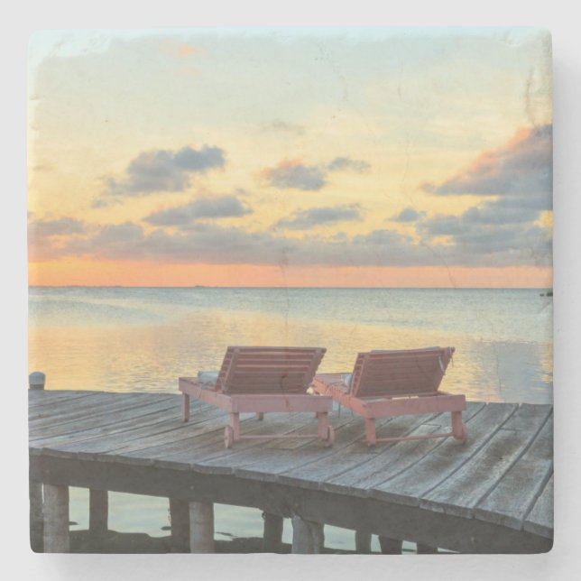 Pier övervakar havet, Belize Stenunderlägg (Framsidan)