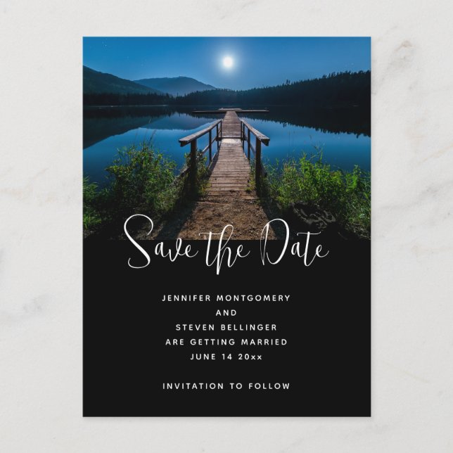 Pier på natten under en hel måne Spara datumet Inbjudan Vykort (Framsida)