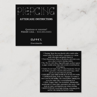 Piercing Aftercare Instructions Business Card Fyrkantigt Visitkort