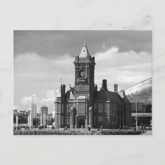 Pierhead Byggnad, Cardiff, Wales, UK (B&W) Vykort (Framsida)