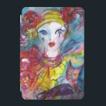 PIERO MED CAT/Venetisk karnivalmask i Rosa iPad Mini Skydd<br><div class="desc">Färgstark,  vibrerande och vit vattenfärgsfärgning i ljust röd,  gult,  blå,  vit,  lila färg inspirerad av karnival av Venedig och Commedia dell'Arte.</div>