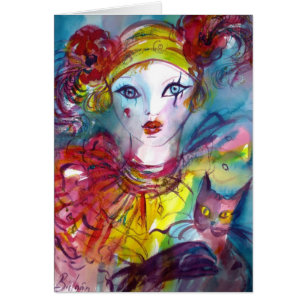 Piero med katt/Venetian Masqueramasker Hälsningskort