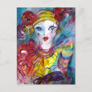 Piero med katt/Venetian Masqueramasker Vykort