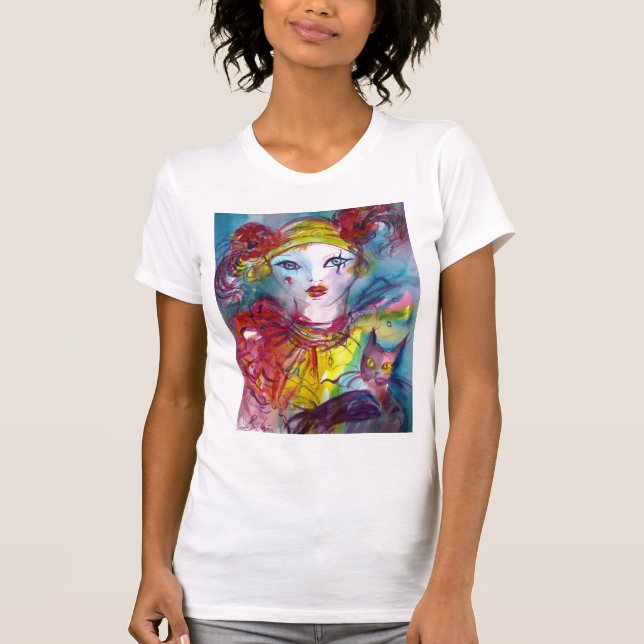 PIERO MED KATTEN/den Venetian maskeraden maskerar Tee Shirt (Framsida)