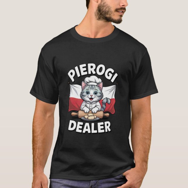 Pierogi handlar katt polska rötter mat t shirt (Framsida)