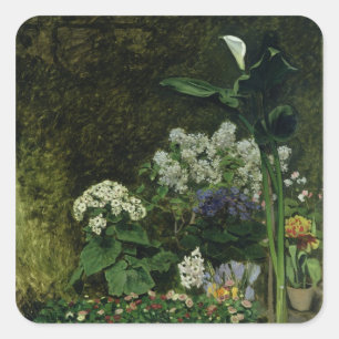 Pierre A Renoir   Blommor i växthus Fyrkantigt Klistermärke