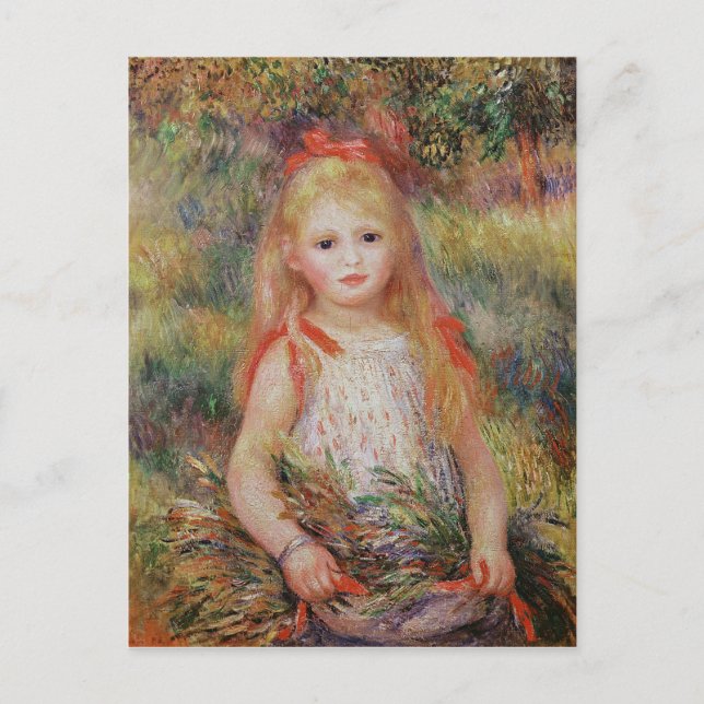 Pierre A Renoir | Little Girl Carising Flowers Vykort (Framsida)