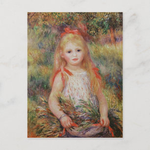 Pierre A Renoir Little Girl Carising Flowers Vykort