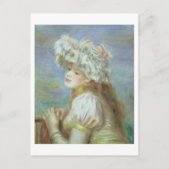 Pierre A Renoir | Ung kvinna i snöre hatt Vykort (Framsida)