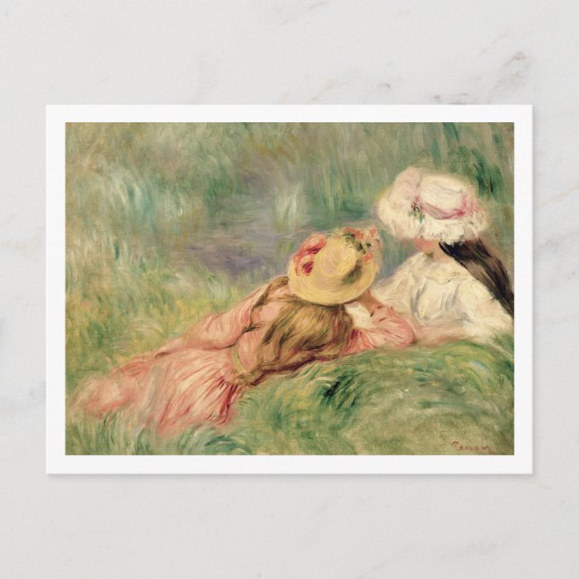 Pierre A Renoir | Unga flickor på floden Bank Vykort (Framsida)