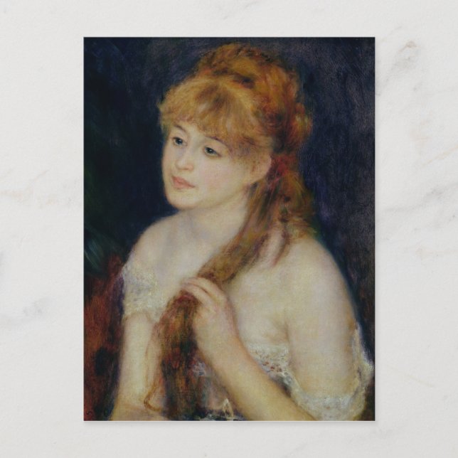 Pierre A Renoir | Young Woman Braiding her Hair Vykort (Framsida)