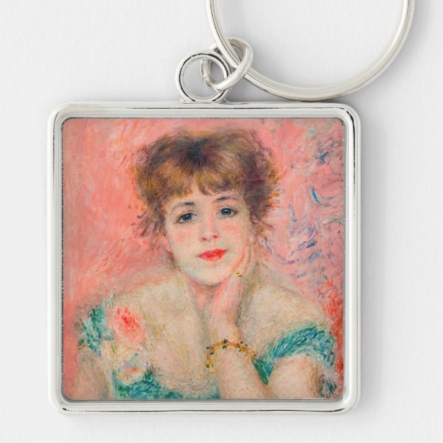Pierre-Auguste Renoir - Actress Jeanne Samary Fyrkantig Silverfärgad Nyckelring (Framsidan)