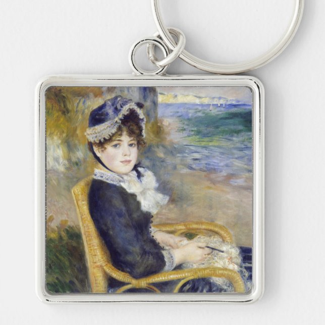 Pierre-Auguste Renoir - av Seashore Fyrkantig Silverfärgad Nyckelring (Framsidan)